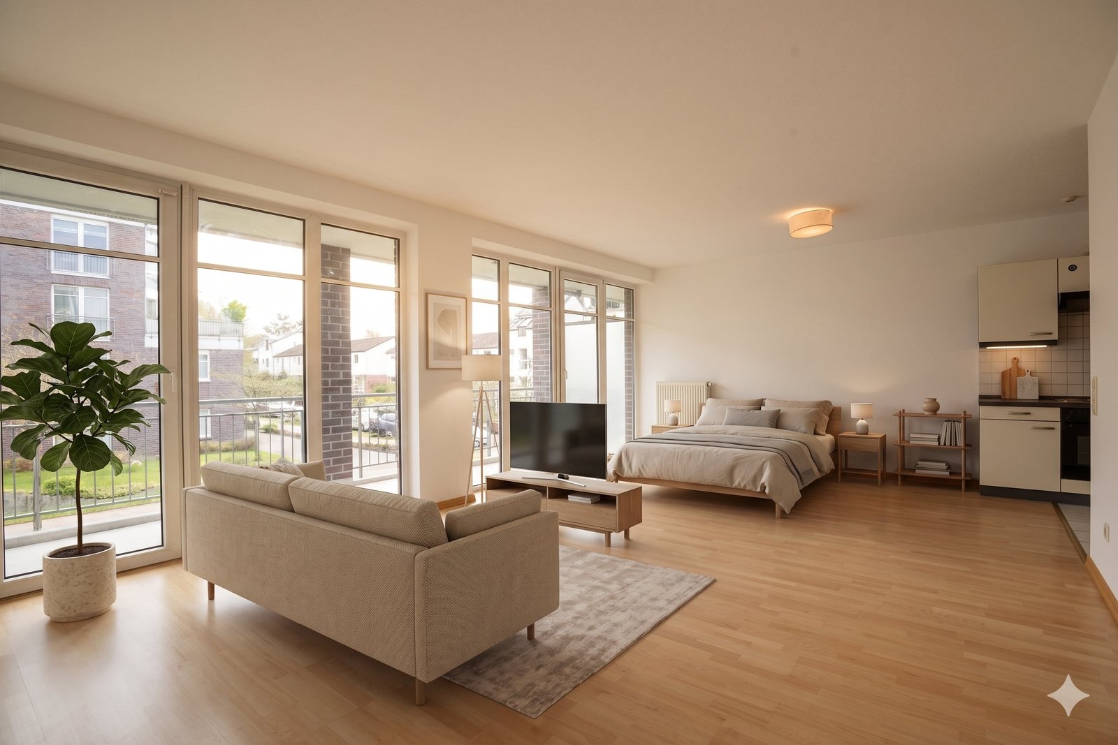 Wohn-, Ess- und Schlafbereich der Wohnung Lohbekstieg 32a